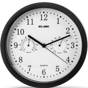RELOJ ANALOG ELBE RP1005N PARED NEG 25CM TEMP/HUME